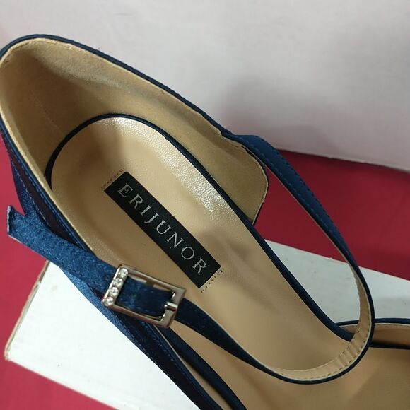 ERIJUNOR Women SZ 9 Blue Low Heel Closed-Toe Ankle Strap Bridal Wedding . - Picture 6 of 12